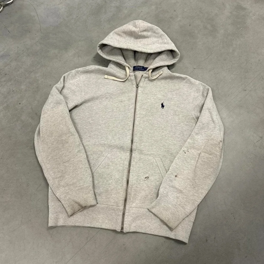 Vintage Polo Ralph Lauren Distressed Grey Zip Up Sweatshirt